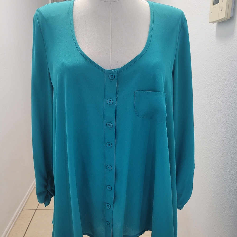 Style & Co. Teal Button-Front Women's Blouse